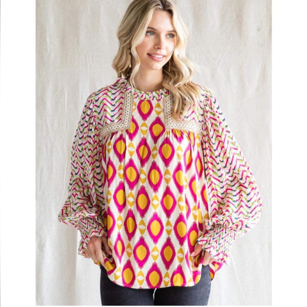 JODIFL magenta mixed print blouse
